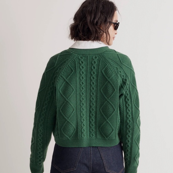 Madewell Cable-Knit Cropped Cardigan in Varsity Green - Picture 7 of 7